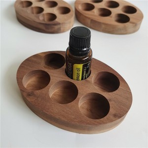 Boîte de rangement pour huiles essentielles en bois, 6 compartiments, ronde, couleur noyer, organisateur pour bureau - Product Image 1