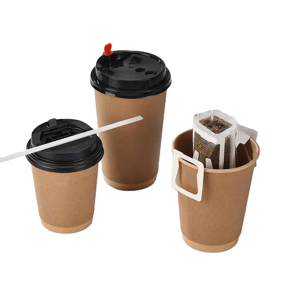 Sunkea Disposable custom logo coffee brown kraft paper coffee paper cup