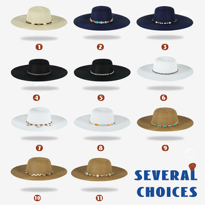 Chapeau de paille souple à large bord pour <span class=keywords><strong>femme</strong></span>, décoré de perles colorées et d'étoiles de mer, personnalisable, idéal pour l'été et les voyages en extérieur, directement de l'usine - Product Image 3