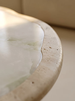 Meuble en pierre naturelle moderne personnalisé, table basse ovale en travertin beige blanc pour salon
