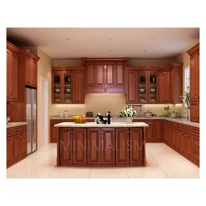 Hot Foshan furniture manufacturers set pre assembled mahogany wooden kitchen cabinet with appliances european style