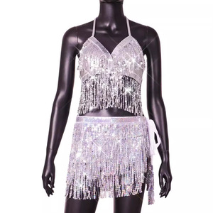 BAOQU, traje de borla de lentejuelas en relieve para adultos y mujeres para club nocturno, ropa de actuación en la playa, tipo <span class=keywords><strong>Flamenco</strong></span> 1903, mascota, baile exótico - Product Image 5