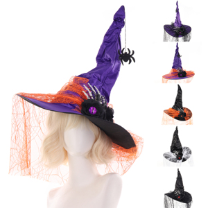 Halloween rayé à volants dentelle chapeau <span class=keywords><strong>de</strong></span> sorcière fête boule Cosplay magicien foncé doigt os décoration unisexe 100% Polyester - Product Image 2