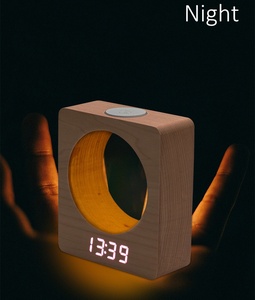 Tốt hơn Thiết kế mặt trăng <span class=keywords><strong>Led</strong></span> điều khiển cảm ứng bằng gỗ thức dậy ánh sáng ban đêm Đồng hồ báo thức - Product Image 4