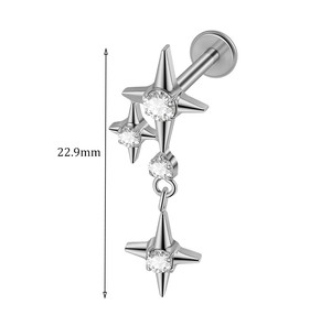 Orecchini a perno con ciondolo a doppia stella in titanio G23 e zirconi, alla moda, per cartilagine dell'orecchio e labbro, gioielli piercing personalizzati - Product Image 3