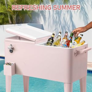 Carrito Enfriador con Aislamiento de Gran Capacidad de 80QT, Carrito Enfriador con Ruedas, Enfriador de Cerveza, Caja de Hielo Metálica con Ruedas para Exteriores - Product Image 2