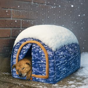 Perrera grande para mascotas al aire libre para perros, casa cálida de invierno para perros con cortina de puerta lavable extraíble para gatos, jaula para mascotas en embalaje de cartón - Product Image 1