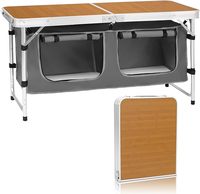 Table pliante d'extérieur avec rangement Table à panneaux composite portable et légère à 3 hauteurs réglables pour barbecue en aluminium