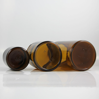 Bouteilles en verre ambré écologiques 250/500/1000g avec bouchon à vis en plastique noir/argent, impression sérigraphique de la marque, en stock