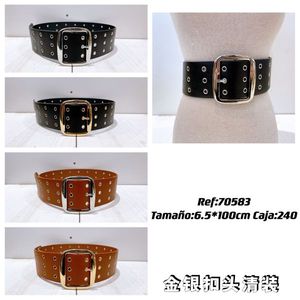 Cintura in metallo 6,5 cm x 100 cm con fibbia argentata, cintura alla moda per donna e uomo, stile casual - Product Image 3