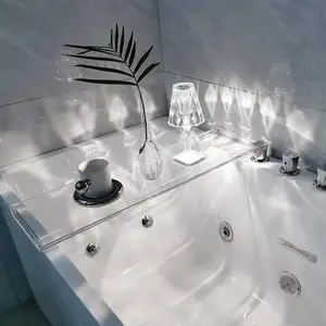 Phòng tắm bồn tắm khay Mobil điện thoại Pad hiển thị Kệ rượu Caddy hiển thị Acrylic tắm Caddy khay cho bồn tắm với kim loại xử lý