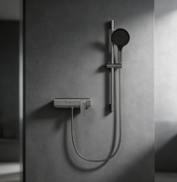 Ensemble de douche mural gris anthracite HONGDEC, mitigeur simple avec 2 boutons de déviation, douchette haute pression avec barre coulissante