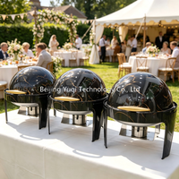 Plat à chafing de luxe Yuqi à motif marbre noir - Chauffe-plat circulaire 6,8 L pour buffet, chauffage à la vapeur, supports réglables, poignée dorée pour hôtel