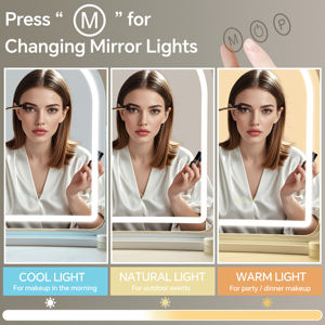 <span class=keywords><strong>Miroir</strong></span> de coiffeuse intelligent réglable 28 pouces Grand rectangle Maquillage 3 couleurs Lumière LED à intensité variable Rechargeable Moderne Table de toilette - Product Image 2