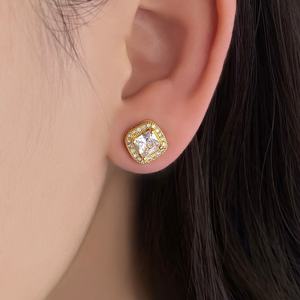 Wholesale Korean Bulk in Stock 18K Gold Plated Waterproof Cubic Zirconia Square <b>Stud</b> Earrings for Women - Product Image 2