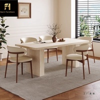 Table à manger longue en bois blanc, style nordique moderne et simple, pour hôtel, villa, restaurant, design post-moderne créatif, 6 personnes.