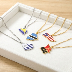 Collier en acier inoxydable avec pendentif <span class=keywords><strong>carte</strong></span> drapeau Afrique Amérique Latine, chaîne de clavicule étanche, bijoux en gros - Product Image 2