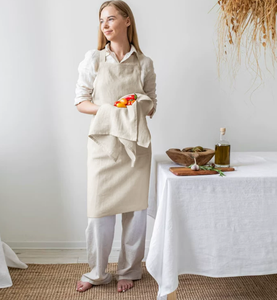 Tablier en lin uni respirant pour femme, idéal pour la cuisine, la maison, les étudiantes en art, la calligraphie, le café, la pâtisserie, la fleuristerie et comme tenue de travail - Product Image 2