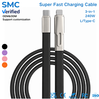 Câble de charge rapide 3-en-1 240W en silicone liquide anti-courbure avec alliage antioxydant pour iPhone 18, personnalisable OEM, vente en gros