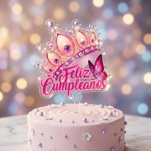 Décoration de gâteau en acrylique Joyeux <span class=keywords><strong>Anniversaire</strong></span> Couronne rose - Product Image 1