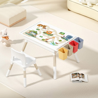 Ensemble Table et Chaises d'Activités Modernes en Plastique pour Enfants, Table Multifonctionnelle pour Blocs de Construction, Rouleau de Papier à Dessiner, Hauteur Réglable - Vente en Gros