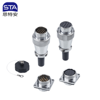 Konektor Sirkular WS24 2 3 4 9 10 12 19 Pin Paduan Seng Lurus Male Female Plug dengan Selubung PVC Soket Pemasangan Flens Persegi