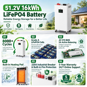 แบตเตอรี่โซลาร์เซลล์สำหรับบ้าน Eu Stock 8000Cycle 16kWh 51.2V 314Ah 16kW LiFePO4 พร้อมระบบจัดการแบตเตอรี่ JK V19 BMS และแผ่นทำความร้อนสำหรับเก็บพลังงาน - Product Image 2