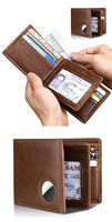 Dompet Lipat Dua Kulit Asli Pria Vintage, Perlindungan RFID, Tempat Kartu Kredit, Jendela ID, Dompet Pendek Bisnis Portabel untuk Sehari-hari