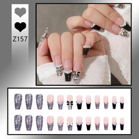 24-delige set handgemaakte, volledig dekkende, draagbare nagels groothandel hete verkoop gebroken diamant vlinder glitter amandel opzetnagels