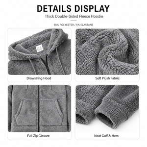 Men's Warm Plush Fleece Jacket Full <b>Zip</b> Hooded Sweatshirt Thick Soft Stretch Fabric Loose Fit Winter Daily Outdoor Outerwear - Product Image 2