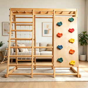 Estructura de Juego de Madera para Interiores con Barras, Muro de Escalada, Columpio y Formas Geométricas para Niños de 2 a 6 Años, Unisex - Product Image 2