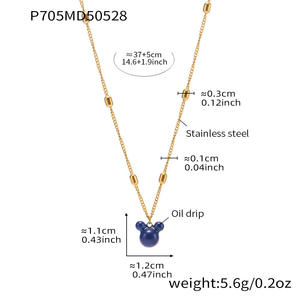 Collier double couche Blue Bear, design élégant, pendentif perlé, acier inoxydable, plaqué or épais, bijoux de mode pour femmes - Product Image 4