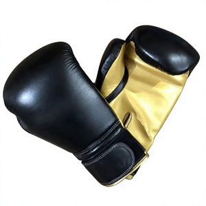Black and Gold Leather Boxing Gloves 14oz Lace-Up Training Gear for Adults Full Finger Wrist Support - Product Image 2