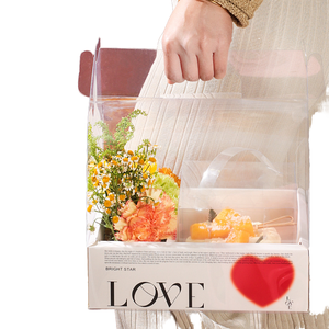 صندوق كيك شفاف مستطيل الشكل من البلاستيك PET الآمن للطعام مع مقبض لتغليف الحلويات وتزيين الزهور في عيد الحب - Product Image 3