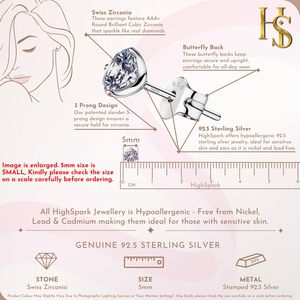 <b>Stud</b> <b>Earrings</b> 925 Sterling <b>Silver</b> Round Cubic Zirconia Bezel Setting Women's Everyday Wear - Product Image 2