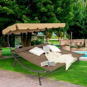 Silla <span class=keywords><strong>Hamaca</strong></span> <span class=keywords><strong>Reclinable</strong></span> Doble Portátil para Jardín Exterior con Marco de Aluminio Resistente, con Toldo y Ruedas - Product Image 2