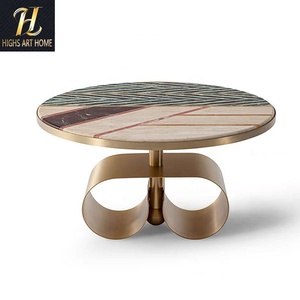 Tavolo <span class=keywords><strong>da</strong></span> caffè in marmo di lusso in acciaio inossidabile italiano per soggiorno casa Parquet rotondo tavolino basso - Product Image 1