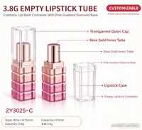 Tube de Rouge à Lèvres Vide en Gros 3,8g ZY3025-C, Étui à Baume à Lèvres Rose Dégradé Diamant, Emballage Personnalisé pour Rouge à Lèvres avec Logo