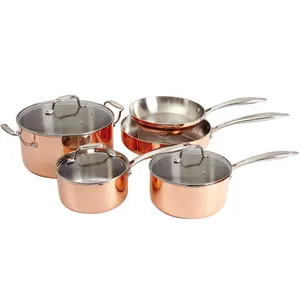8 Cái Tri-ply Đồng Kichen Cảm Ứng Thép Không Gỉ Cookware Pot Và Pan Set-Rose Gold Triply Đồng Cookware Set