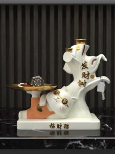 Lucky Cat Folk Art <b>Resin</b> Crafts <b>Sculpture</b> for Entryway Key Storage Tray Home Furnishing Living Room New Home Gift Idea - Product Image 2