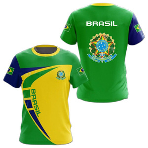 Chemise masculine brésilienne <span class=keywords><strong>T</strong></span>-<span class=keywords><strong>shirt</strong></span> 3D col rond équipe de Football chemise de sport rue vêtements pour hommes bricolage personnalisable - Product Image 3