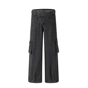 Vendita all'ingrosso su misura stile Street a vita bassa grandi pantaloni neri Cargo Jeans donna <span class=keywords><strong>con</strong></span> Jeans strappati donna per tutta la stagione - Product Image 1