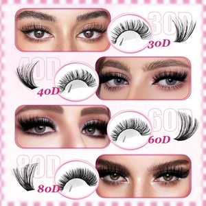 Paquete de Pestañas Postizas Sintéticas, Estilo Wispy Fluffy, 40D 60D 80D 100D, Volumen Completo Mixto, Pestañas Individuales en Racimo, Precortadas para DIY - Product Image 2