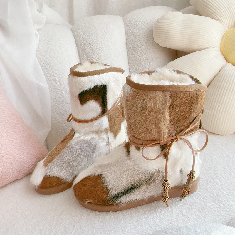 Individuelle hochwertige Pelz-Stiefel verdickung LAMM-Wolle Winterwärme Damen-Stiefel Luxus Pelz-Schneestiefel für Mädchen
