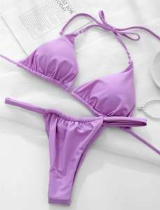 Dames Triangle String Bikini Sets Plus Size Xxl Badpak Met Patchwork Print Bh Stijl Halter String Badmode - Product Image 6