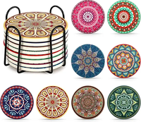 Sous-verres et tapis de boisson vierges pour sublimation, écologiques, vintage, en liège et céramique, avec motif mandala style marocain et pierre naturelle
