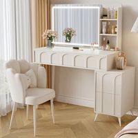 Ensemble coiffeuse de luxe en bois crème de style européen avec miroir LED et rangement à tiroirs pour chambre à coucher