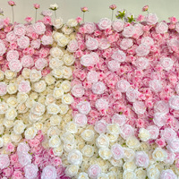 Mur de fleurs artificielles NI rose et blanc ombré, toile de fond 3D enroulable en tissu pour mariage, photographie et décoration de fête