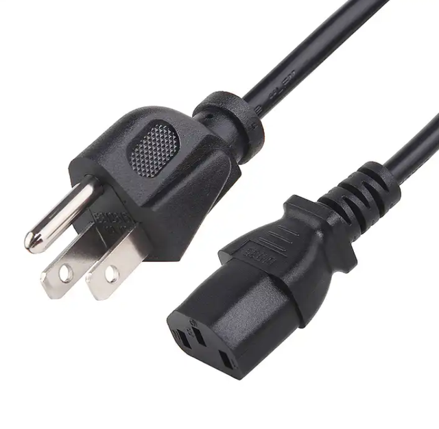 UL SVT 18AWG 5FT 3 Pin NEMA 5-15P to C13 Black Power Cable for TV Computer Monitor Printer PlayStation