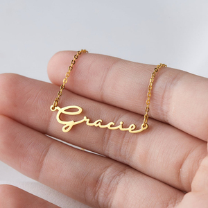 DUYING OEM nome stile scritto a mano personalizzato in acciaio inossidabile firma carattere targhetta collana da donna con nome regalo - Product Image 2